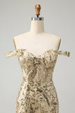 Sparkly Bodycon dourado fora do ombro Homecoming Dress com Sequins