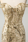 Sparkly Bodycon dourado fora do ombro Homecoming Dress com Sequins