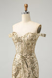 Sparkly Bodycon dourado fora do ombro Homecoming Dress com Sequins