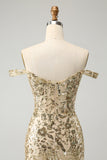 Sparkly Bodycon dourado fora do ombro Homecoming Dress com Sequins