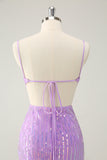 Glitter roxo apertado Sequined V pescoço curto Homecoming Dress