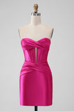 Elegante Fuchsia Bodycon Querida Cetim Corset Short Homecoming Dress