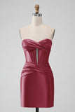 Elegante Fuchsia Bodycon Querida Cetim Corset Short Homecoming Dress