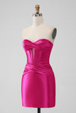 Fuchsia Bodycon Querida Cetim Corset Vestido Curto Homecoming