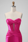 Fuchsia Bodycon Querida Cetim Corset Vestido Curto Homecoming