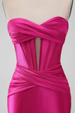 Fuchsia Bodycon Querida Cetim Corset Vestido Curto Homecoming