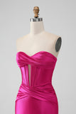 Fuchsia Bodycon Querida Cetim Corset Vestido Curto Homecoming