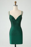 Bodycon verde escuro Spagehtti correias Backless Homecoming Dress com frisos