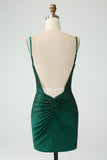 Bodycon verde escuro Spagehtti correias Backless Homecoming Dress com frisos