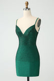 Bodycon verde escuro Spagehtti correias Backless Homecoming Dress com frisos