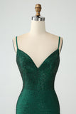 Bodycon verde escuro Spagehtti correias Backless Homecoming Dress com frisos