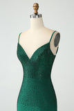 Bodycon verde escuro Spagehtti correias Backless Homecoming Dress com frisos