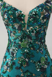 Brilhante verde escuro frisado Sequins Bodycon Homecoming Dress com renda-up para trás