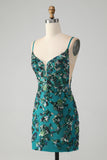 Brilhante verde escuro frisado Sequins Bodycon Homecoming Dress com renda-up para trás