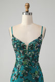Brilhante verde escuro frisado Sequins Bodycon Homecoming Dress com renda-up para trás