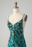 Brilhante verde escuro frisado Sequins Bodycon Homecoming Dress com renda-up para trás