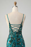 Brilhante verde escuro frisado Sequins Bodycon Homecoming Dress com renda-up para trás