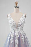 Elegante cinza rosa uma linha V pescoço flores curto homecoming vestido com pérola
