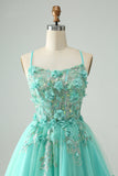 Verde A Line Sequins Corset Vestido Curto Tule Homecoming com Apliques