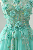 Verde A Line Sequins Corset Vestido Curto Tule Homecoming com Apliques