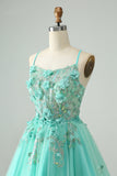 Verde A Line Sequins Corset Vestido Curto Tule Homecoming com Apliques