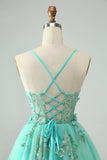 Verde A Line Sequins Corset Vestido Curto Tule Homecoming com Apliques