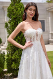 Princess White A-Line Lace Up Tulle Corset Vestido de Noiva com Appliques Lace