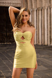 Strapless Cut out Fuchsia frisado vestido apertado Homecoming