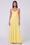 Vestido Maxi Plissado em Linha A Laranja e Fúcsia