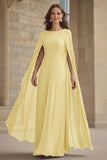 Vestido Comprido Marinha em Chiffon Tubinho para Mãe da Noiva com Capa