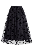 Saia Midi de Tule em Rede Floral 3D Feminina – Saia Longa Fairy de Cintura Alta em Linha A