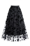 Saia Midi de Tule em Rede Floral 3D Feminina – Saia Longa Fairy de Cintura Alta em Linha A