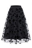 Saia Midi de Tule em Rede Floral 3D Feminina – Saia Longa Fairy de Cintura Alta em Linha A