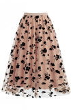 Saia Midi de Tule em Rede Floral 3D Feminina – Saia Longa Fairy de Cintura Alta em Linha A