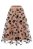 Saia Midi de Tule em Rede Floral 3D Feminina – Saia Longa Fairy de Cintura Alta em Linha A