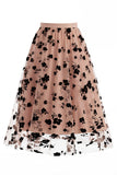 Saia Midi de Tule em Rede Floral 3D Feminina – Saia Longa Fairy de Cintura Alta em Linha A