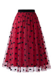 Saia Midi de Tule em Rede Floral 3D Feminina – Saia Longa Fairy de Cintura Alta em Linha A