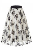 Saia Midi de Tule em Rede Floral 3D Feminina – Saia Longa Fairy de Cintura Alta em Linha A