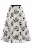 Saia Midi de Tule em Rede Floral 3D Feminina – Saia Longa Fairy de Cintura Alta em Linha A
