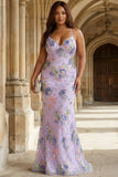 Vestido de Baile Longo Preto Brilhante com Alças Finas e Padrão Floral com Lantejoulas