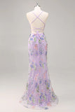 Vestido de Baile Longo Preto Brilhante com Alças Finas e Padrão Floral com Lantejoulas
