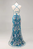 Vestido de Baile Longo Preto Brilhante com Alças Finas e Padrão Floral com Lantejoulas