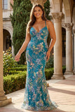Vestido de Baile Longo Preto Brilhante com Alças Finas e Padrão Floral com Lantejoulas