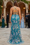 Vestido de Baile Longo Preto Brilhante com Alças Finas e Padrão Floral com Lantejoulas