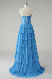 Vestido de Baile Fúcsia Comprido em Linha-A com Folhos e Camadas
