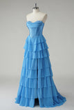 Vestido de Baile Fúcsia Comprido em Linha-A com Folhos e Camadas