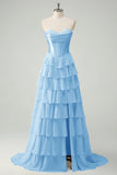 Vestido de Baile Fúcsia Comprido em Linha-A com Folhos e Camadas