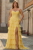 Vestido de Baile Fúcsia Comprido em Linha-A com Folhos e Camadas