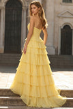 Vestido de Baile Fúcsia Comprido em Linha-A com Folhos e Camadas