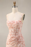Vestido de Baile Comprido Floral Sálvia Empoeirada com Racha